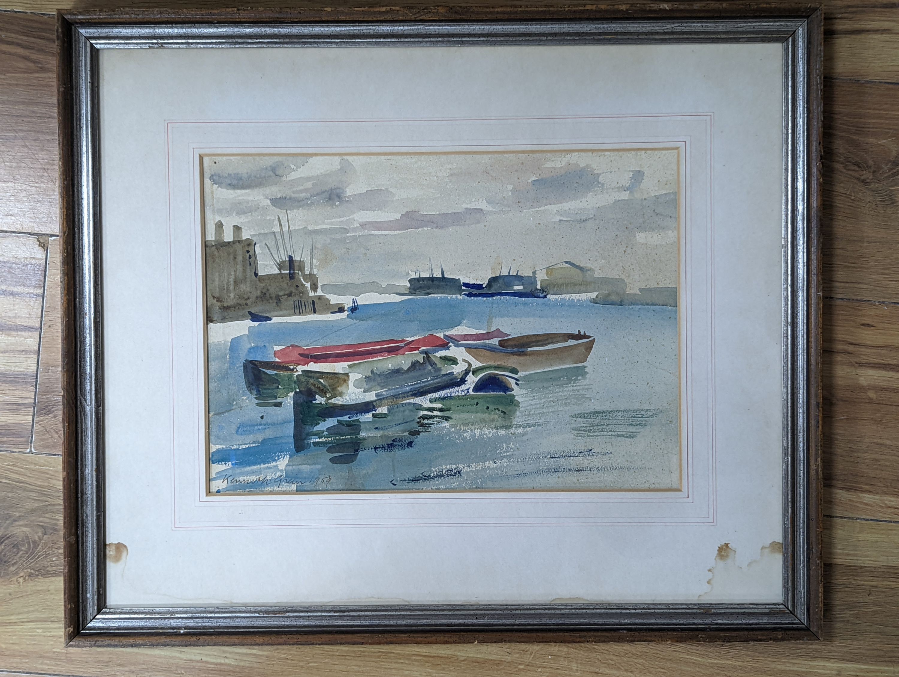 Kenneth Green (1916-1973), watercolour, View of along The Thames, signed and dated 1959, 24 x 34cm